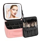 MONSTINA Travel Makeup Bag with LED Mirror,Makeup Case with Light up Mirror,Makeup Artice Box with Lighted Up Mirror,3 Adjustable Brightness,Makeup Train Case for Girls and Women,Pink