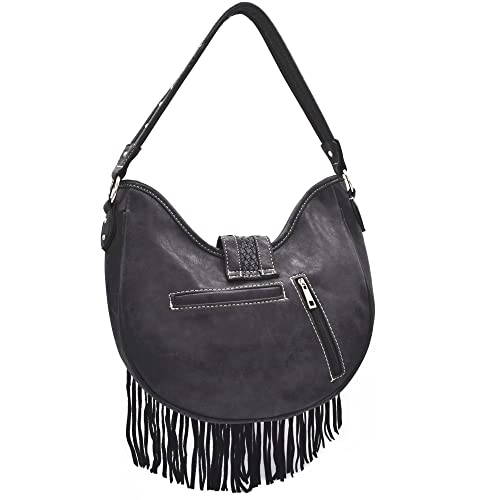 Western Style Fringe Conchos Gem Rhinestone Studded Woven Leather Purse Country Handbag Women Shoulder Bag Wallet Set4