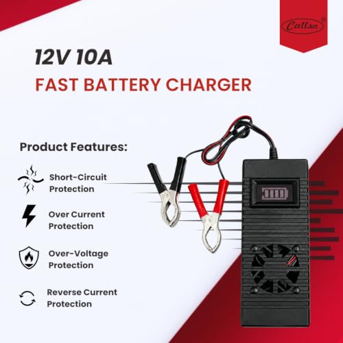Image of 12V 10A Fast Battery Charger with Digital Voltage Display, Smart Cooling Fan, BIS & ISO Certified, with Multi-Protection