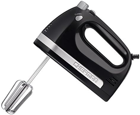 Chefman Turbo Power Hand Mixer with One-Touch Easy Eject Button, Chrome Plated Beaters and FREE Bonus Dough Hooks Included - RJ17-V2-Black