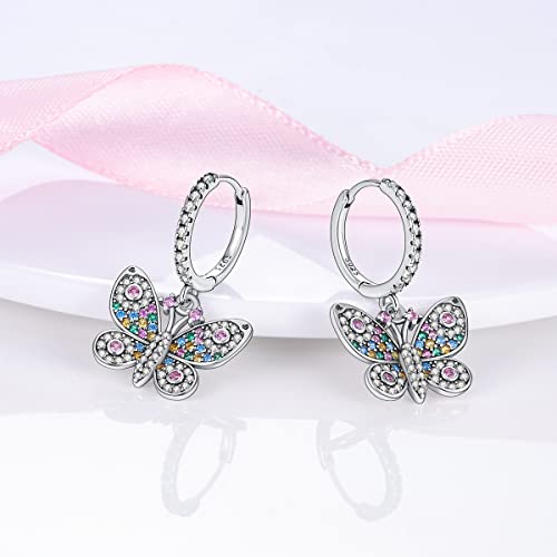 Narmo 925 Sterling Silver Hoop Earrings For Women Butterfly Dangle Drop Earrings Cubic Zirconia Earrings Hypoallergenic Jewelry Gifts #TOP1