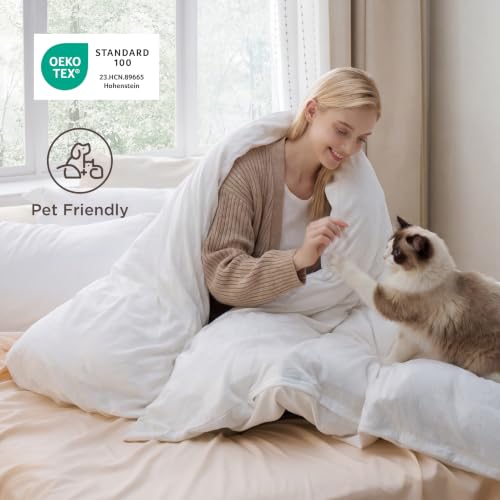 Image of Bedsure Prewashed Oversized Queen Duvet Cover, Cotton-Like Soft Set, White