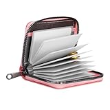 XLIUAX Credit Card Wallets, Wallet Photo Album Zipper Wallet Credit Cards Holder Secure Card Case Leather Organizer(Pink)
