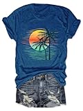 Hawaiian Shirts for Women Palm Trees Beach Graphic Tee Funny Summer Vacation Short Sleeve Tshirt Casual Tops(Blue3,L)