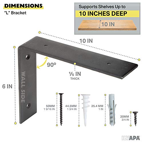 image for Ilyapa Heavy Duty Floating Shelf Brackets, 4 Pack, Rustic Iron - 6x10 