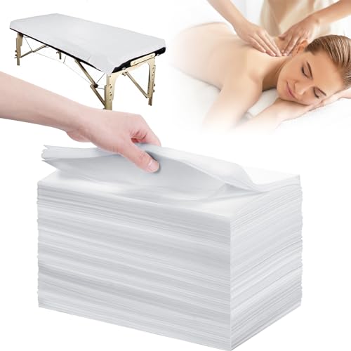 100Pcs Disposable Bed Sheets, 31''x71'' Waterproof Massage Table Sheets, Non-Woven Fabric Massage Table Cover, Breathable Protector Bed Cover for Massage Therapy Tattoo Beauty Salon (White)