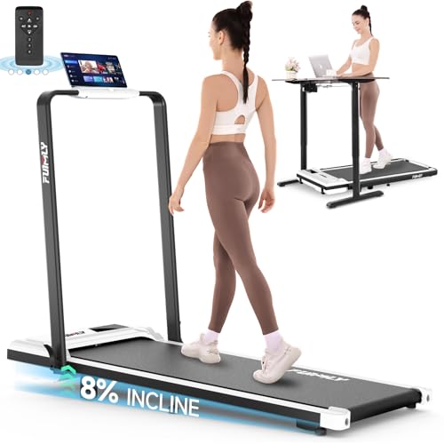 Image of FUNMILY Walking Pad - Foldable Treadmill for Home Office, Portable, 300 Lb Capacity, Remote Control, LED Touch Screen, 2s Foldable, White