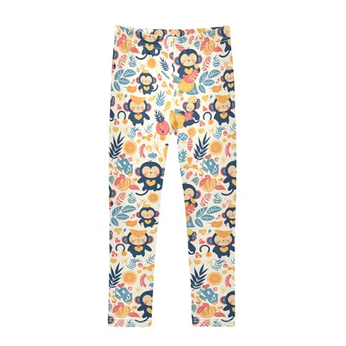 KLL Monkeys Bananas and Palm Leaves Toddler Girl Cotton Leggings Casual High Waisted Leg Yoga Pants Exercise