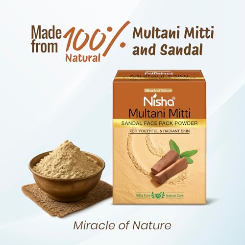 Image of Nisha sandal Multani Mitti for Face 100g | Fuller's Earth Powder | Natural Oil Control, Acne & Tan Removal | Skin Brightening Face Pack