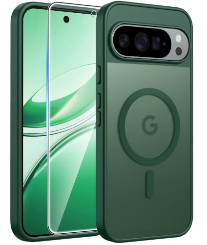 Image of FNTCASE for Google Pixel 10 Pro Case: for Pixel 10 Case [Fit for Magsafe] Translucent Matte Cases with [Screen Protector] Military Grade Shockproof Protective Magnetic Phone Cover (6.3inch - Green)