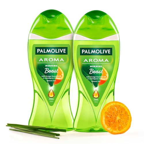 Image of Palmolive Aroma Morning Tonic Body Wash, Pack of 2 x 250ml Shower Gel Bottles, 100% Natural Citrus Essential Oil & Lemongrass Extracts for a Soft and Smooth Skin, pH Balanced Bodywash, Free of Parabens and Silicones ​