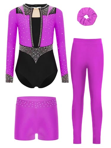 Costume de gymnastique fille 4 pièces MSemis pour danse et patinage de 5 à 16 ans