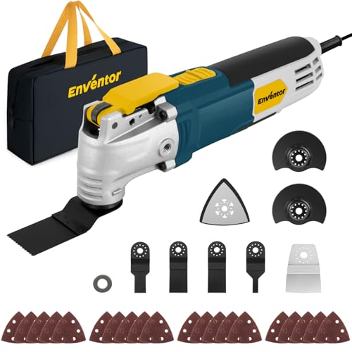 Enventor Oscillating Multi Tools, 300W 15000-22000 OPM Electric Corded Multi Tool, 6-Variable Speed, 3°Oscillation Angle, Quick-fit Blade Design, 28pcs Accessories for Cutting, Sanding, Scraping, Blue