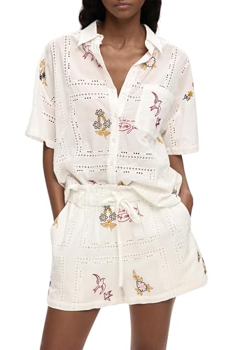 Desigual Chemise à Manches Courtes de la Collection pour Femme, Blanc, Taille M