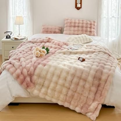 Tospass Kaninchen Decke Warme Sherpa Decke Kuscheldecke Flauschig Weich Dicke Sofadecke Wohndecke Tagesdecke Doppelgesicht Decke - 180x200cm Rosa – Bild 8