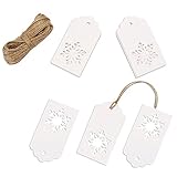 Whaline 100 Pcs Paper Tags Kraft Gift Tags Snowflake Shape Hang Labels with 30 Meters Twine for DIY Arts and Crafts, Wedding Christmas Thanksgiving and Holiday (White)