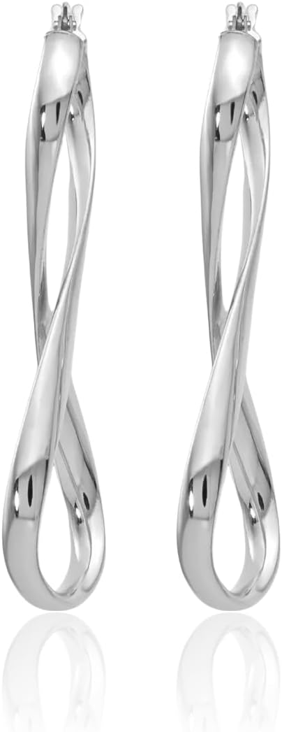 IceCarats 14K White Gold Large Infinity Love Knot Twisted Hoop Earrings 46mm 1.8 inch Lightweight, Snap Back For Her