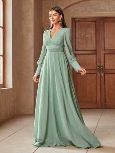 Image of TOLEEN Summer Casual Dresses for Women 2026 Spring Fashion Boho V Neck Long Sleeve Ruffle Floral Print Elegant Maxi Dress