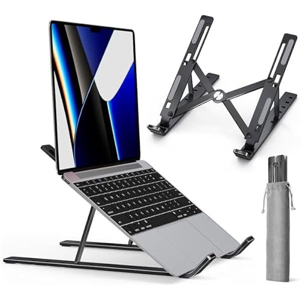 Ivoler Regulowany uchwyt na laptopa – aluminiowy ergonomiczny składany przenośny uchwyt na tablet stojak na biurko do MacBooka, Lenovo, Dell, HP, więcej laptopów 10-15,6 cala - czarny