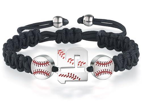 XOYOYZU Baseball Number Bracelets for Men Athletes Jersey Number Bracelet Handmade Braided Adjustable Bracelets Personalized Baseball Gifts for Men 15