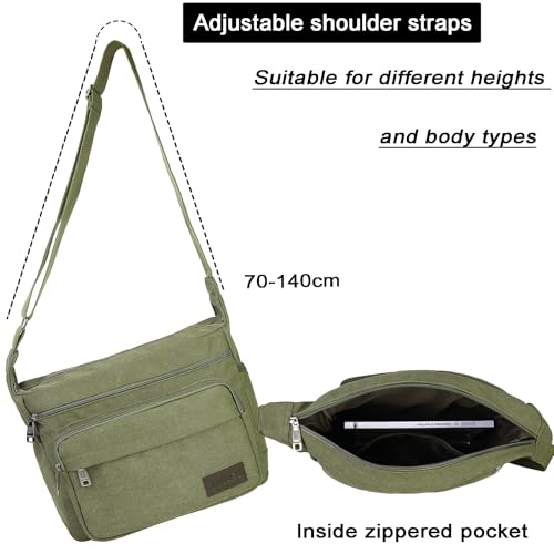 JAKAGO Wasserdichte Umhängetasche Herren,Multi-Tasche aus Segeltuch 15 Zoll Messenger Bag Arbeit Taschen für Herren & Damen,für Schule Reisen Arbeiten täglicher Gebrauch, Grün
