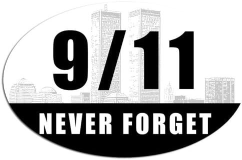 Magnet BW Oval 9 11 New York Skyline Twin Towers - Never Forget Magnetic Sticker