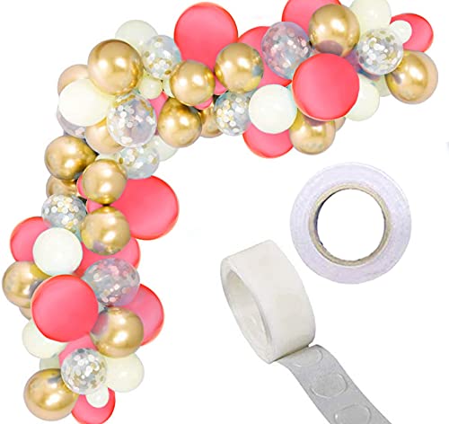 Image of Toyshine 86 Pcs Balloon Party Decoration Combo | 25 White Metallic, 25 Gold Chrome, 25 Red Metallic, 10 Confetti Balloons, 1 Tape for Birthday Anniversary Theme Party