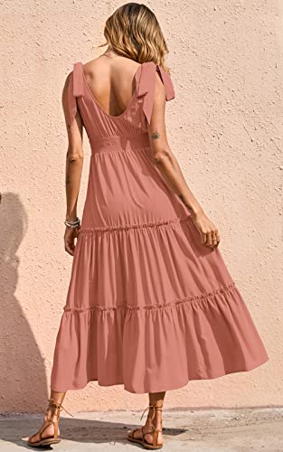 Image of PRETTYGARDEN Women's Cross Neck Summer Sleeveless Tiered Maxi Dress Beach Tie Strap Smocked Long Dresses Pleated Sundress
