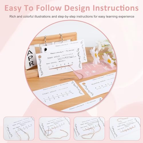 Image of PATPAT Embroidery Stitch Guide Brochure with Needle & Threads Beginners Stitch Skill Guide Book DIY Creative Sewing Practice Cards Set,Portable Mini Sewing Book Craft Kit for Embroidery and