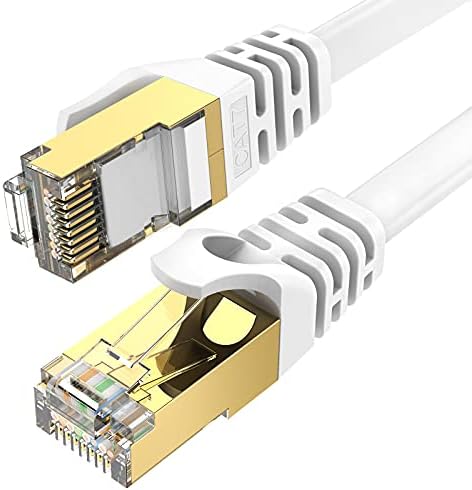 Ercielook Cat 7 Ethernet Cable 75 ft High Speed, Shielded Flat Internet Cable with Clips, Faster Than Cat6 LAN Wire - White 23 M