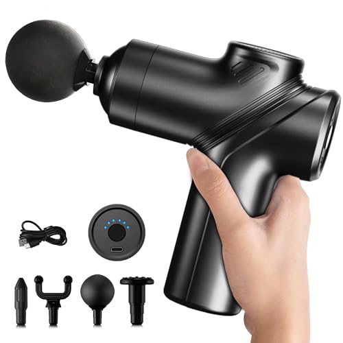 Image of LEERCON Massage Gun Deep Tissue, Silent Motor and Portable Massage Gun with 4 Interchangeable Heads for Deep Muscle Relief and Relaxation, Relax Gift, Black
