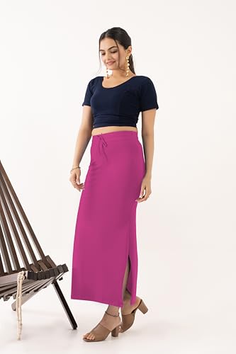 Image of DESI GIRL Cotton Lycra Stretchable Saree Shapewear Petticoat with Drawstring for Women | Fishcut Saree Petticoat with Side Slit for Easy Movement | Saree Shaper | Long inskirt