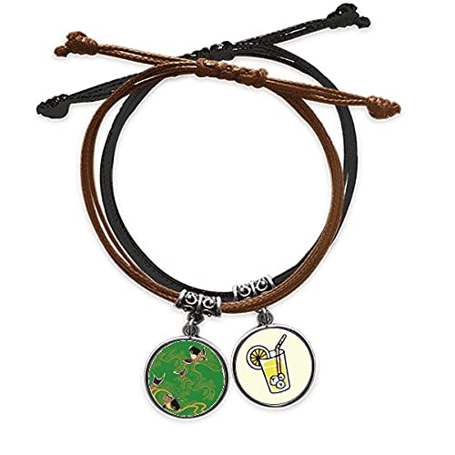 Bracelet poisson jaune peinture japonaise cordon cuir chaîne de main