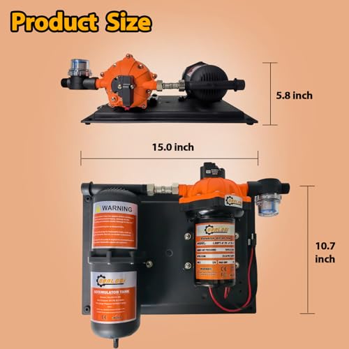 Image of 12V DC RV Fresh Water Pump, 7.0GPM 75PSI, Five Chamber Self-Priming Diaphragm Pump, with 1L Pressure Tank