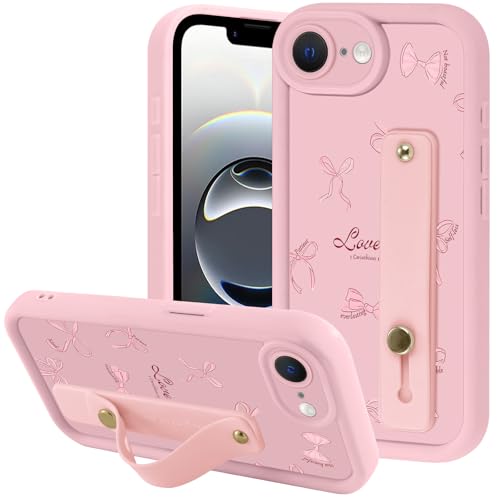 Coque iPhone 16e antichoc rose pour éviter les chutes avec sangle ajustable