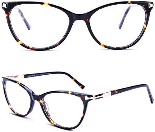 BRUWEN Non Prescription Glasses Eyeglass Frames for Women, Cat Eye Glasses Frames with Clear Lens, Designer Handmade. (Tortoise)