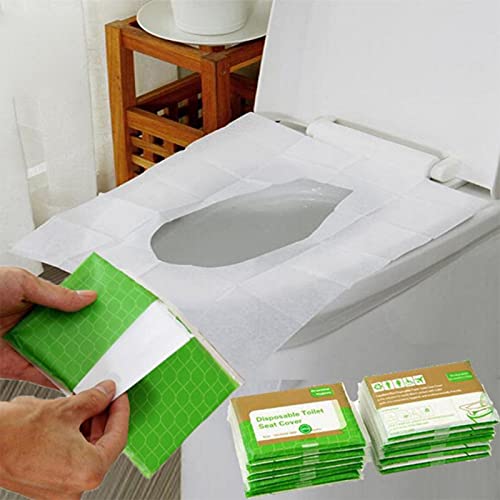 50 Stück Reise Wasserdichte Disposable Toilet Seat Cover, WC Sitzschutz Sitzauflagen Kunststoff Klo Auflage, Antibakteriell, Unabhängige Verpackung für Hotel Outdoor Reisen Universal Cover