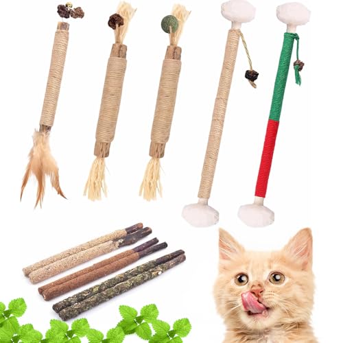 Kojude Silvervine Sticks Catnip Rope Toys Set for Cats Teeth Cleaning,Cat Chew Toys,Kitten Dental Care Toys for Indoor Cats to Promote Oral & Dental Health