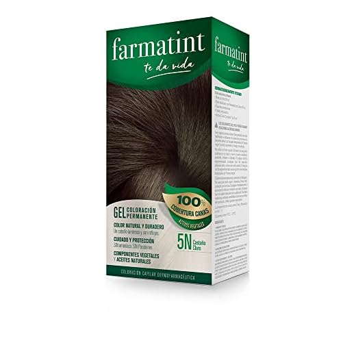 Farmatint Gel 5N Castaño Claro | Color natural y duradero | Componentes vegetales y aceites naturales | Sin amoníaco | Sin Parabenos | Dermatológicamente testado