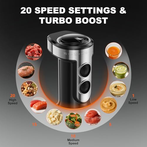 Immersion Blender, PRASKY 1200W 20 Speeds Electric Handheld Portable Stick Mixer, 5-in-1 Hand Blender Stainless Steel with Turbo Mode,Chopper, Whisk, Milk Frother for Soup, Smoothies,Puree, Baby Food image 3