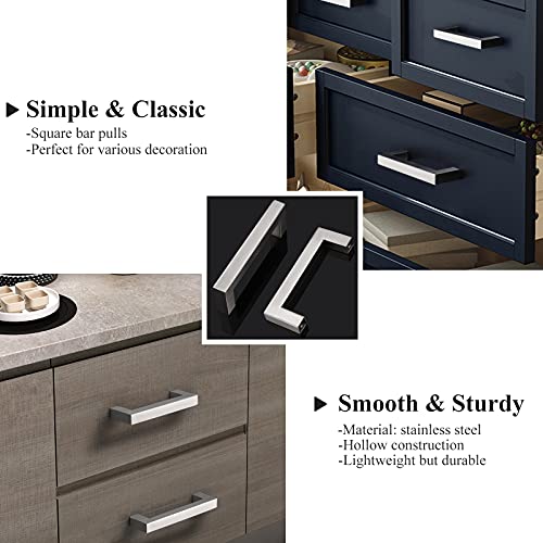 Probrico 10 Pack|Sqaure Kitchen Cabinet Pulls 3-1/2 Inch Hole Center, Stainless Steel Furniture Cabinet Hardware, Brushed Nickel Cabinet Handles, 4 Inch Total Length #TOP17
