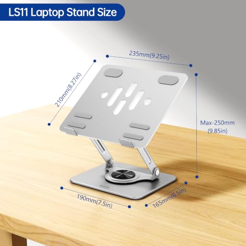 Image of BESIGN Laptop Stand with 360 Rotating Base, Ergonomic Adjustable Notebook Riser, Foldable Computer Holder Compatible with 10-14 inch Laptops, LS11 Silver