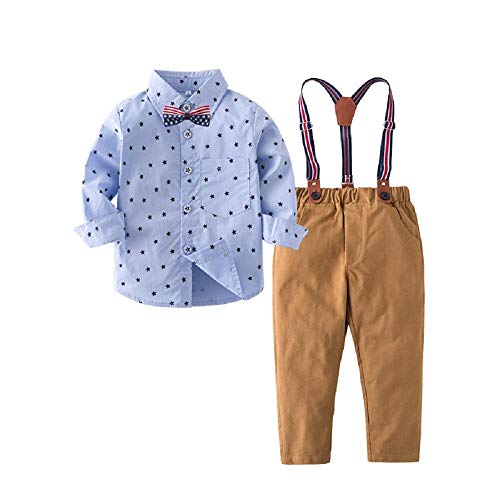 Baby Boys' Gentleman Clothes Sets Bow Tie Shirts + Suspender Pants Light Blue