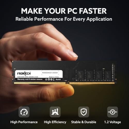 Image of FRONTECH 8GB DDR4 Desktop RAM 2666MHz UDIMM, 288-Pin PC4-21300 Memory Module, 1.2V CL19 Non-ECC Unbuffered, Plug & Play, High-Speed Desktop Memory Upgrade, 3 Years Warrenty (RAM-0049)