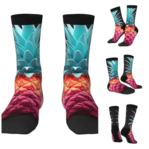 LZQPOEAS Colored pineapple Athletic Socks Unisex Cushioned Crew Socks Hiking Running Calf Sock Soft Above Ankle Sock