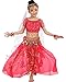 Girls Belly Dance Top Skirt Set Halloween Costume with Head Veil,Waist Chain,Hot Pink,S(Height: 39.5in-49.2in)