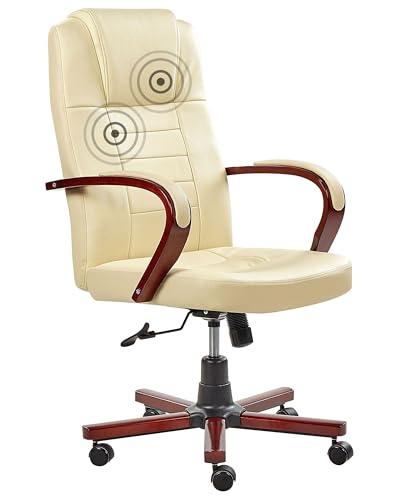 Chaise de Bureau Fauteuil en Cuir Beige avec Fonction de Massage et Chauffage Hauteur Réglable et Roulettes Pratique et Élégante Beliani