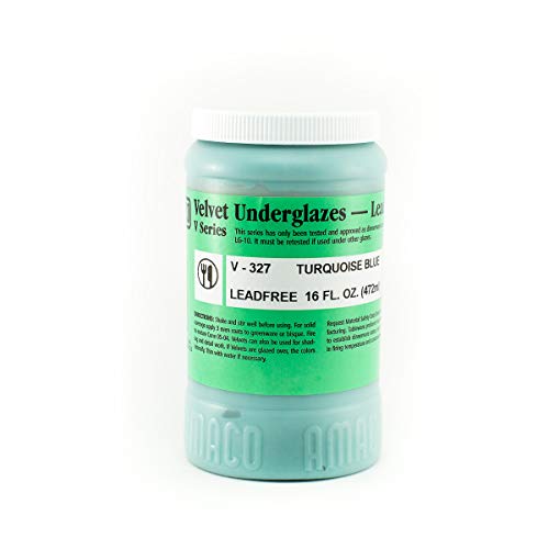 AMACO Velvet Lead-Free Non-Toxic Semi-Translucent Underglaze, 1 Pint, Turquoise Blue V-327