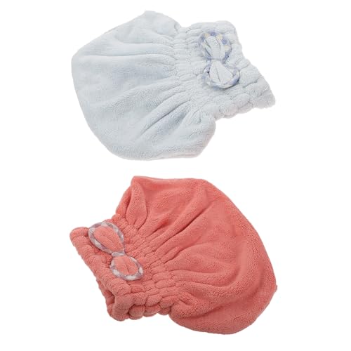 KICHOUSE Gorros para Secar el Cabello de Coralina Suave 2 Piezas Azul y Naranja, Absorbentes Secado Rápido, Toallas para Baño Ideales para Cuidado y Protección del Cabello Húmedo