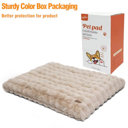 BingoPaw Hundebett Grosse Hunde waschbar: 90x60x10 cm Hundekissen flauschig Plüsch Hundematte für große mittelgroße Hunde, Hundematratze wasserdicht abnehmbar rutschfest, Beige, L